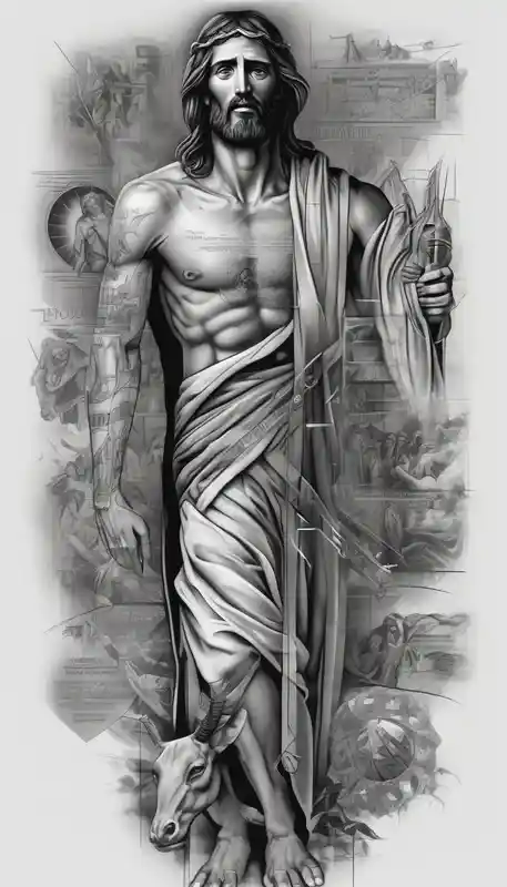 full sleeve arm tattoo of jesus timeline of life half sleeve tattoos for men